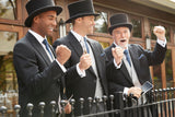 3 Men in Tops Hat at Royal Ascot Race Day in Black Talcoat, Grey Waistcoat and Navy Tie and Pocket Square