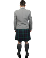 Light Grey Tweed Jacket & Black Watch Kilt Hire Package for men. Ideal for weddings, proms, or Highlandwear events.