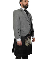 Light Grey Tweed Jacket & Grey Spirit Kilt Hire Package for men. Ideal for weddings, proms, or Highlandwear events.