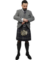 Light Grey Tweed Jacket & Highland Storm Kilt Hire Package for men. Ideal for weddings, proms, or Highlandwear events.