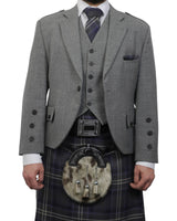 Light Grey Tweed Jacket & Highland Storm Kilt Hire Package for men. Ideal for weddings, proms, or Highlandwear events.