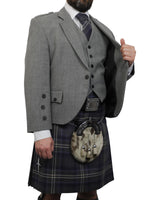 Light Grey Tweed Jacket & Highland Storm Kilt Hire Package for men. Ideal for weddings, proms, or Highlandwear events.