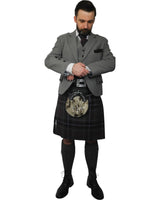 Light Grey Tweed Jacket & Scottish Spirit Kilt Hire Package for men. Ideal for weddings, proms, or Highlandwear events.