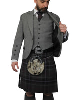 Light Grey Tweed Jacket & Scottish Spirit Kilt Hire Package for men. Ideal for weddings, proms, or Highlandwear events.