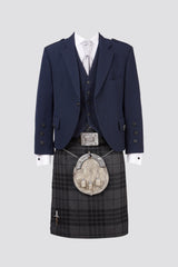 Navy Tweed Jacket & Grey Spirit Kilt Hire Package for men. Ideal for weddings, proms, or Highlandwear events.