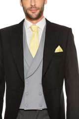 Black Tailcoat & Grey Stripe Trousers Suit for men. Ideal for weddings, proms, or Formalwear Hire.