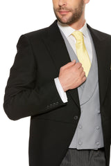 Black Tailcoat & Grey Stripe Trousers Suit for men. Ideal for weddings, proms, or Formalwear Hire.
