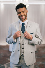 Light Grey Cavani Slim Fit Suit for men, ideal for weddings, proms, or formal hire.