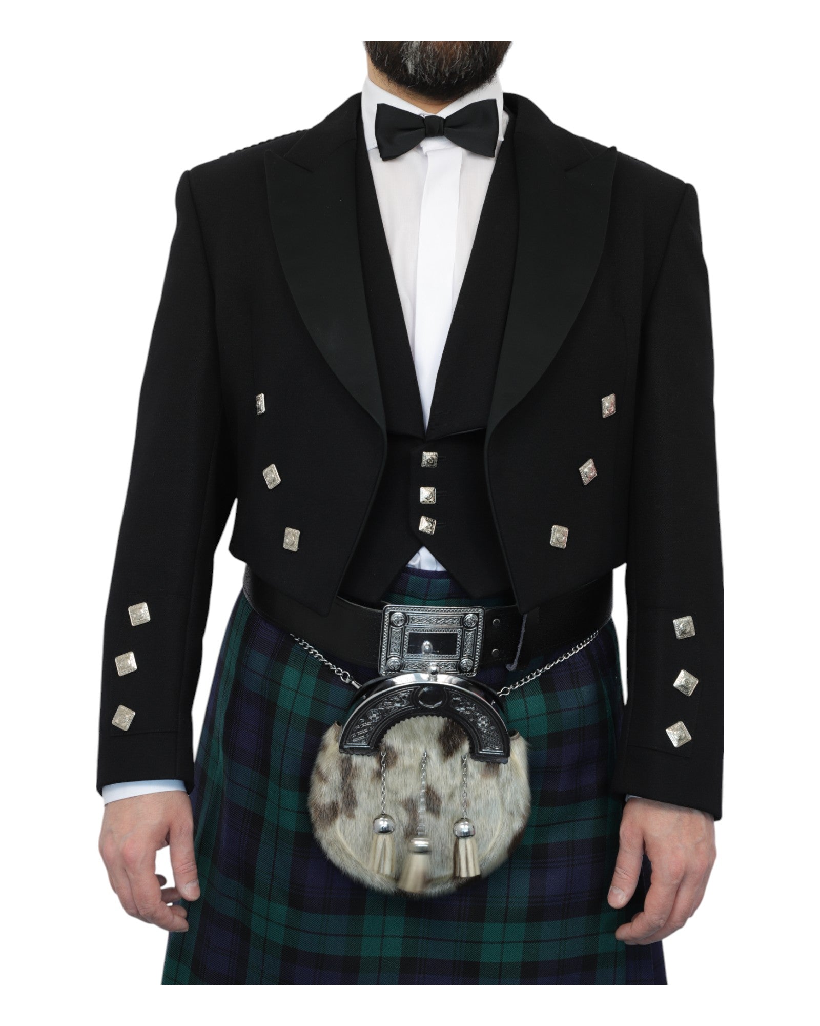 Prince Charlie Jacket & Black Watch Kilt Hire Package for men. Ideal for weddings, proms, or Highlandwear events. 