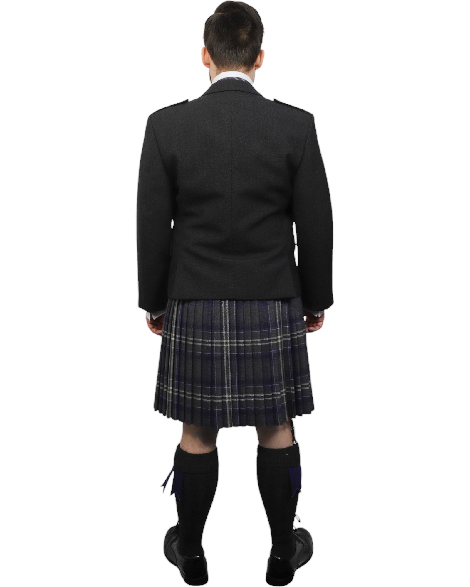 Charcoal Tweed Jacket & Highland Storm Kilt Hire Package for men. Ideal for weddings, proms, or Highlandwear events. 