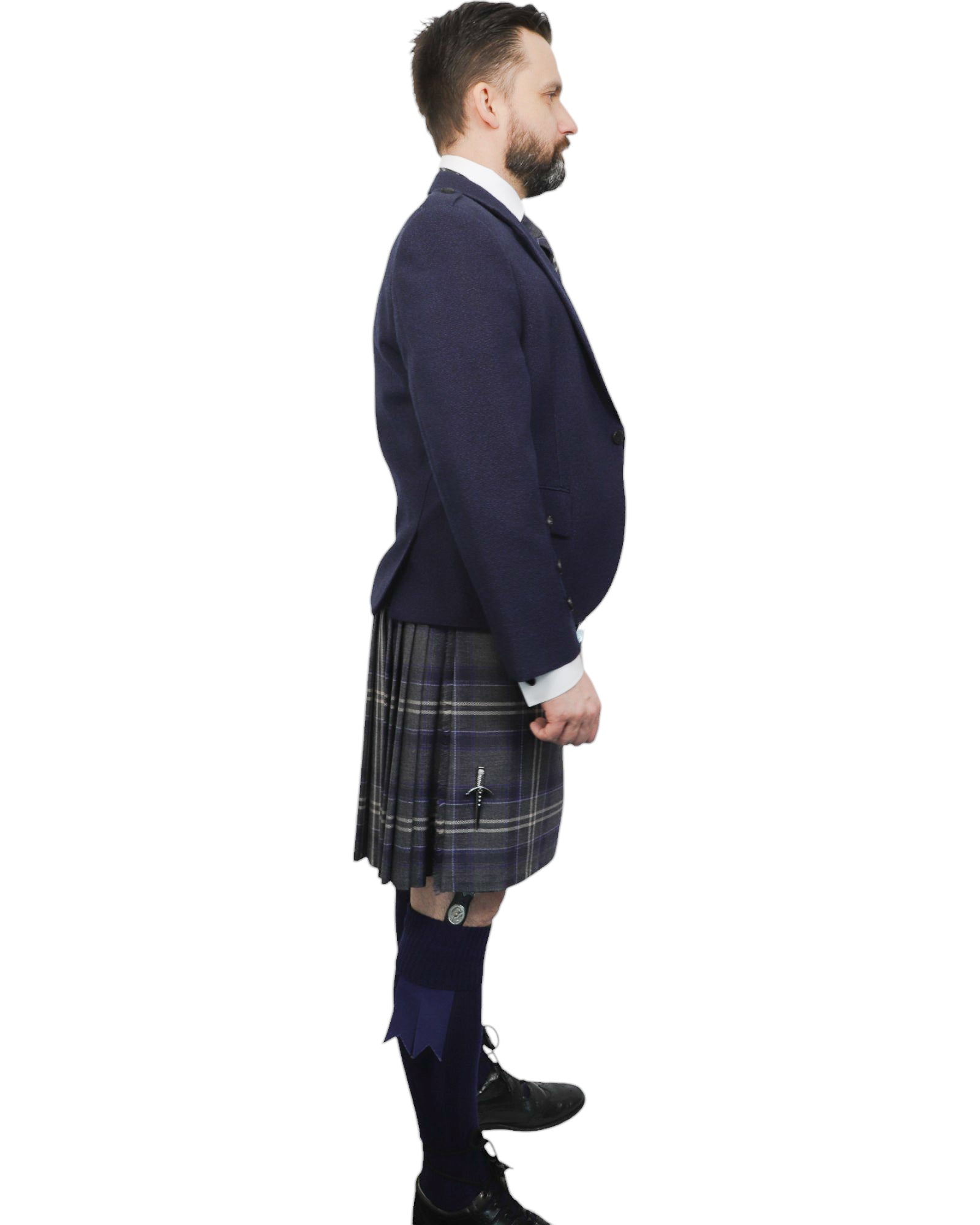 Navy Tweed Jacket & Highland Storm Kilt Hire Package for men. Ideal for weddings, proms, or Highlandwear events.