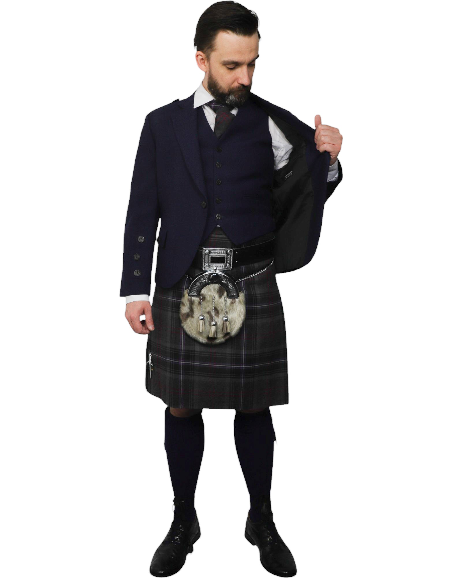 Navy Tweed Jacket & Scottish Spirit Kilt Hire Package for men. Ideal for weddings, proms, or Highlandwear events.