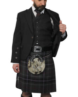 Charcoal Tweed Jacket & Scottish Spirit Kilt Hire Package for men. Ideal for weddings, proms, or Highlandwear events. 