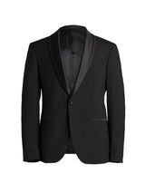 Black tuxedo jacket on a white background