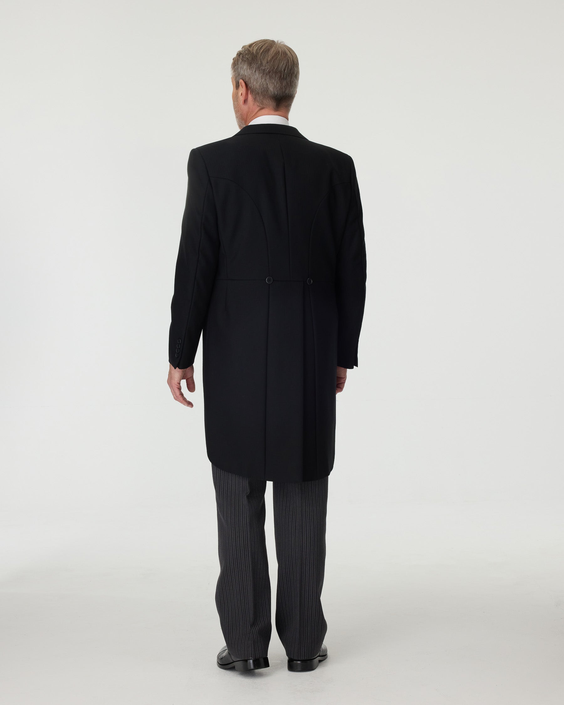 Black Tailcoat, Blue Waistcoat & Grey Stripe Trousers Hire Package with Top Hat