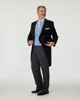 Black Tailcoat, Blue Waistcoat & Grey Stripe Trousers Hire Package with Top Hat