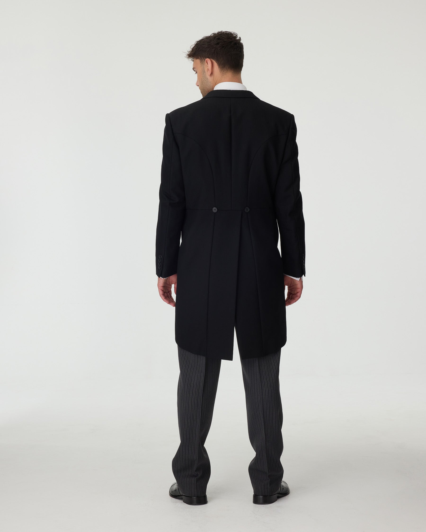 Black Tailcoat, Green Waistcoat & Grey Stripe Trousers Hire Package with Top Hat
