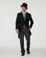 Black Tailcoat, Green Waistcoat & Grey Stripe Trousers Hire Package with Top Hat
