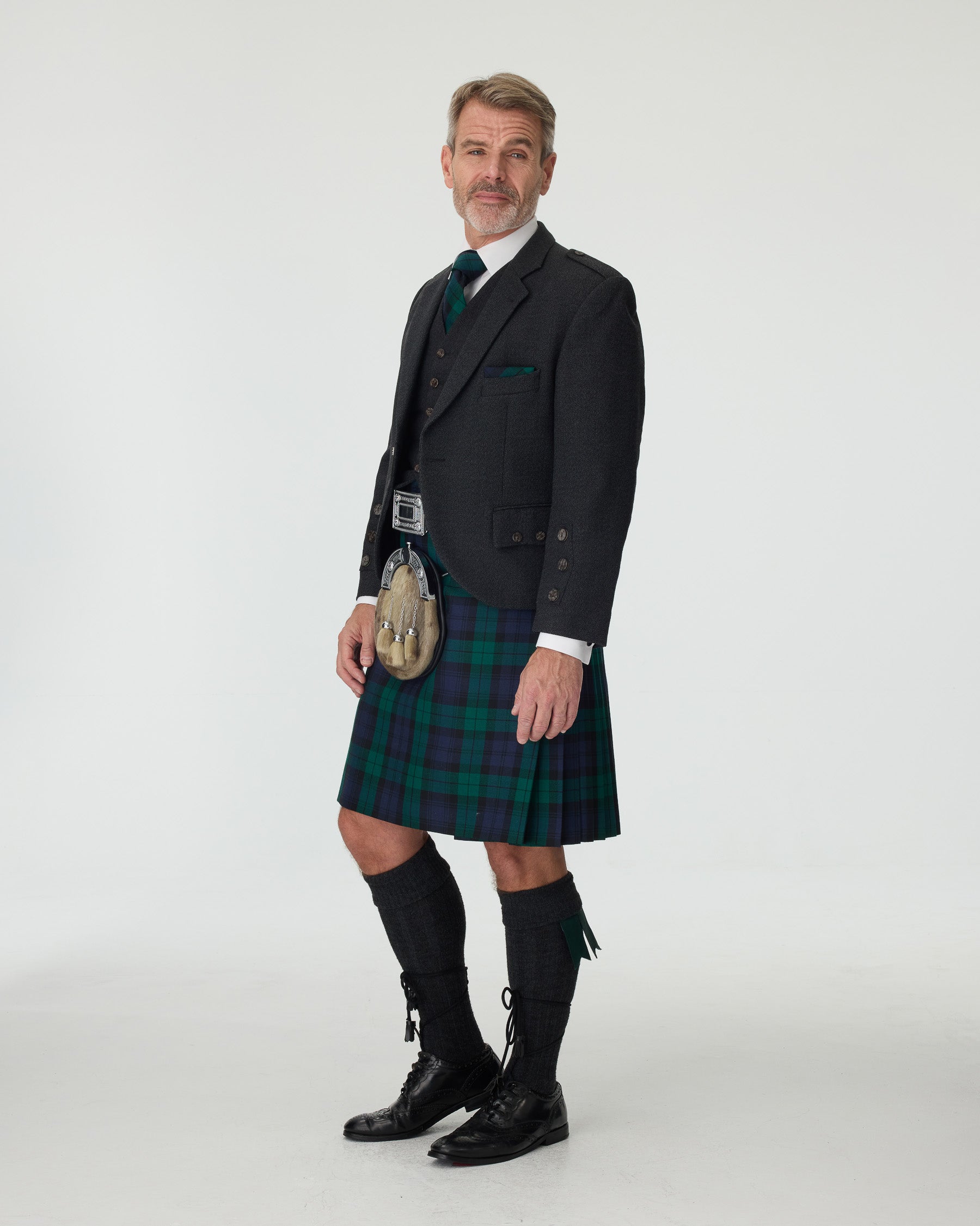 Charcoal Tweed Jacket & Black Watch Kilt Hire Package