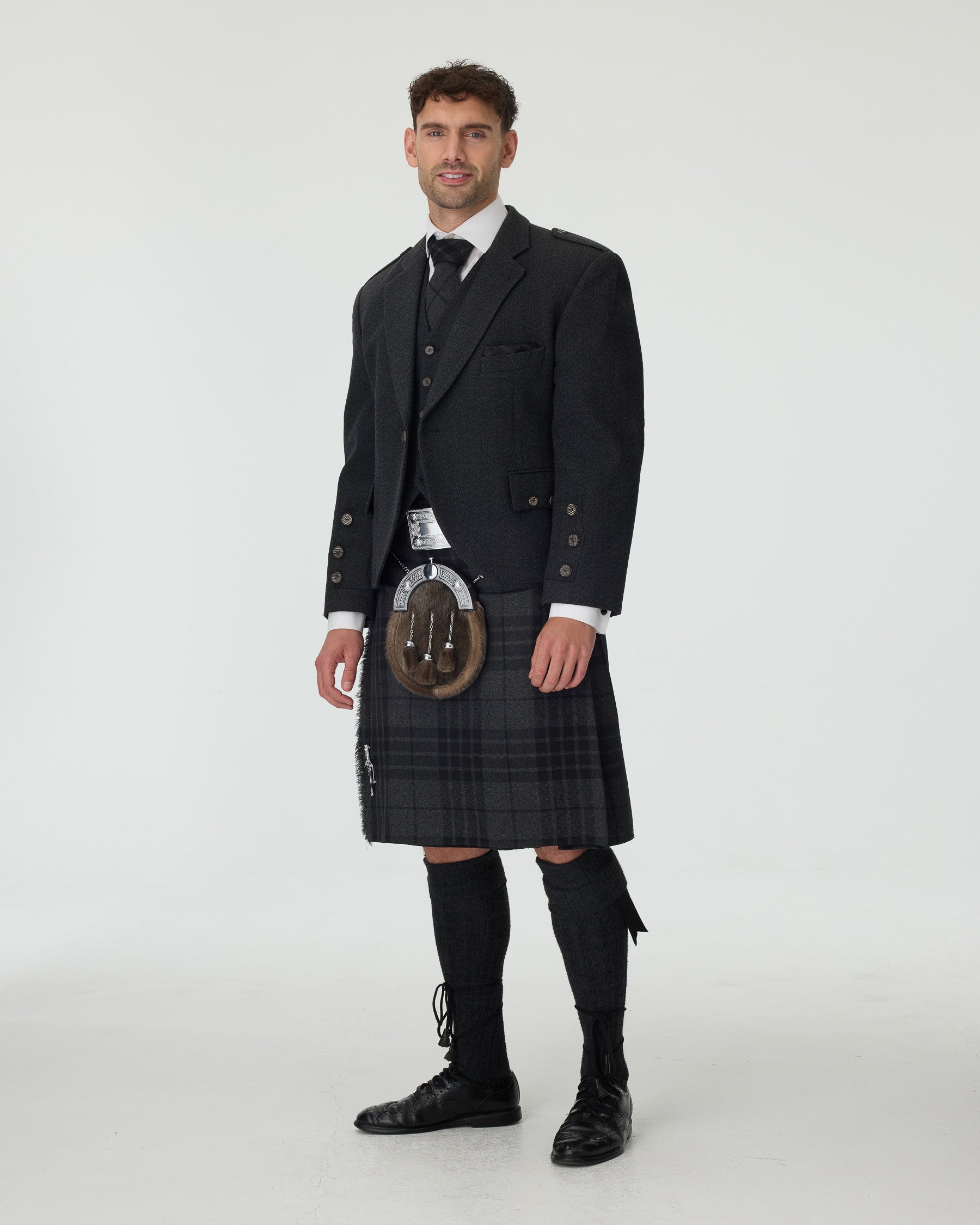 Charcoal Tweed Jacket & Grey Spirit Kilt Hire Package