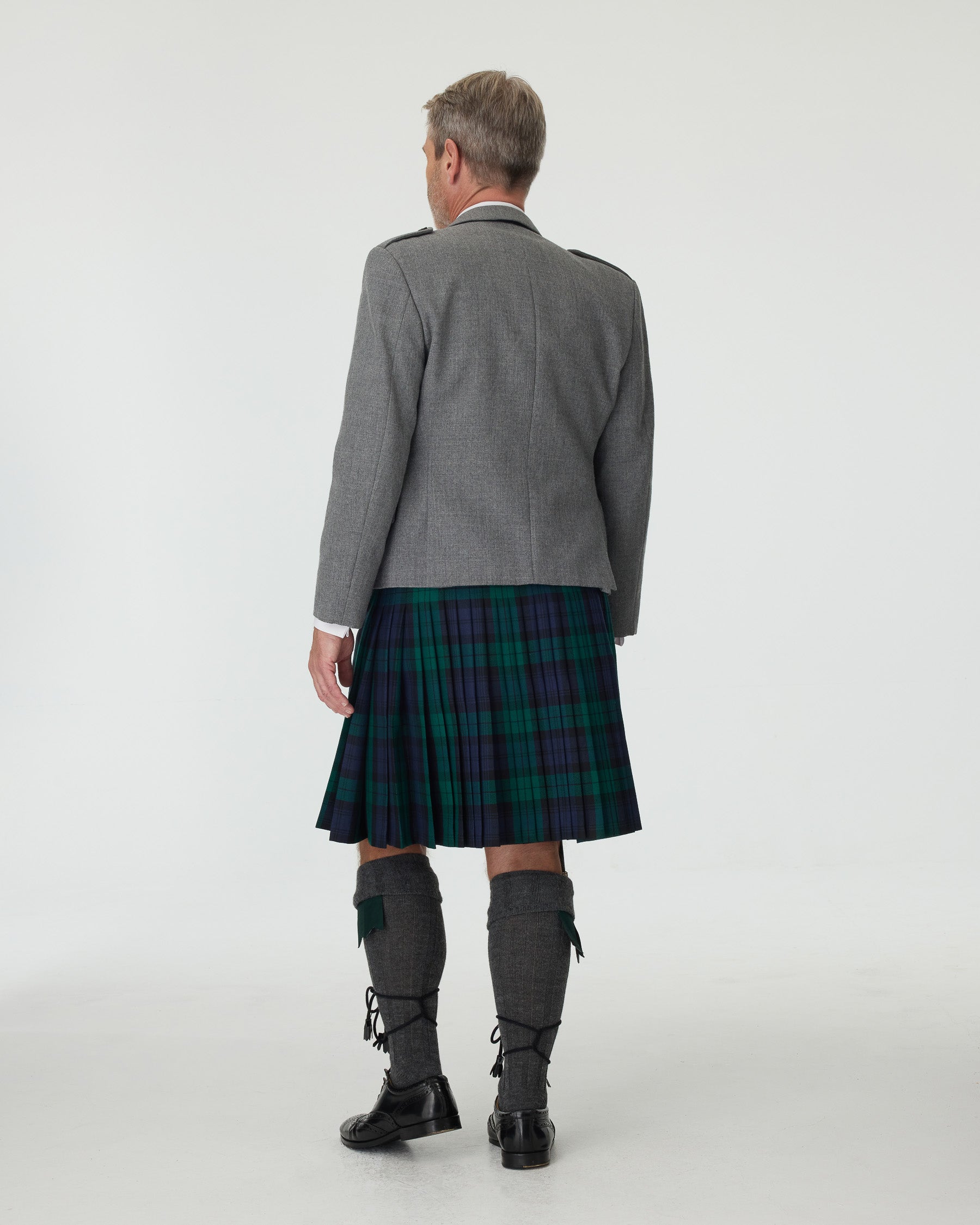 Light Grey Tweed Jacket & Black Watch Kilt Hire Package