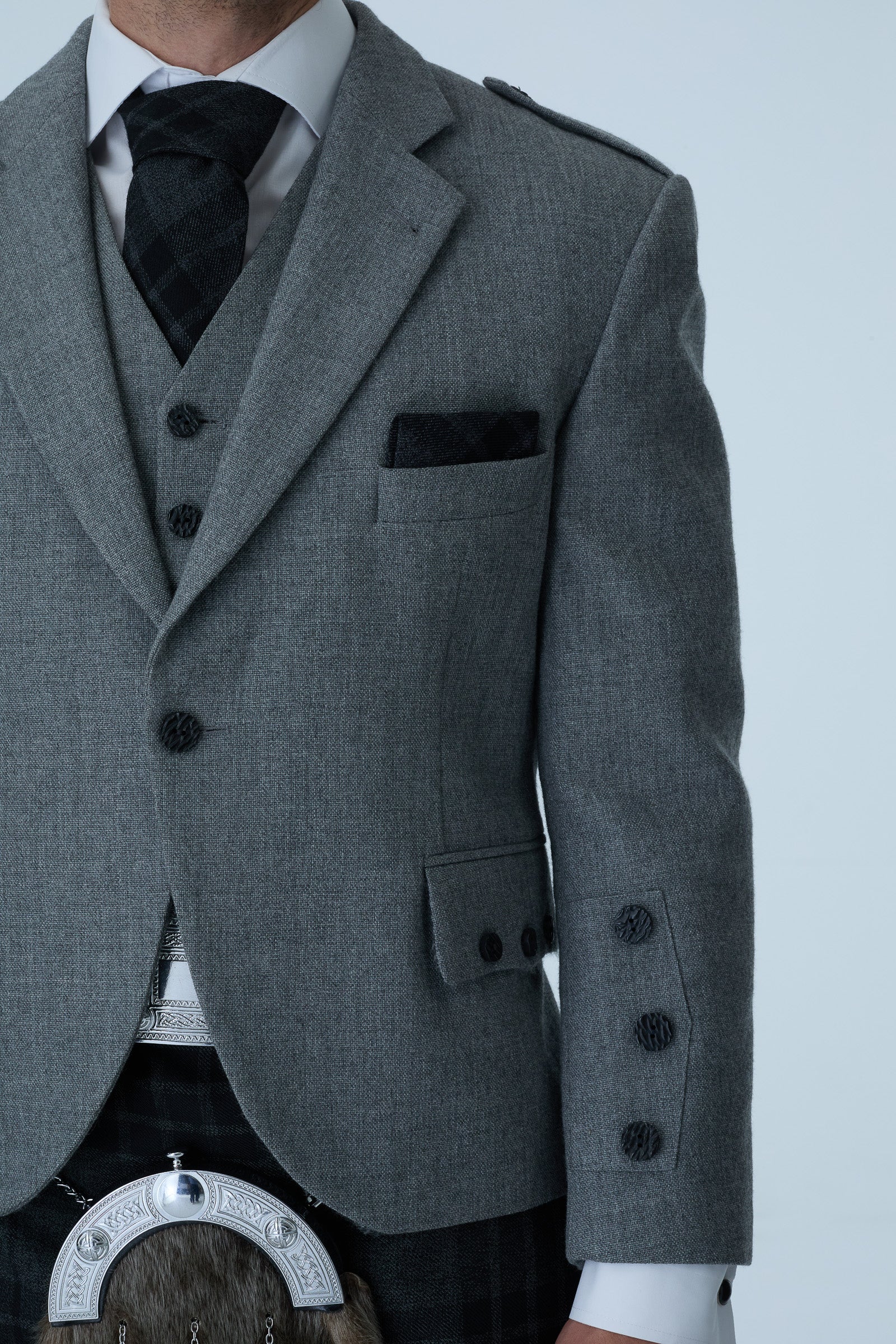 Light Grey Tweed Jacket & Grey Spirit Kilt Hire Package
