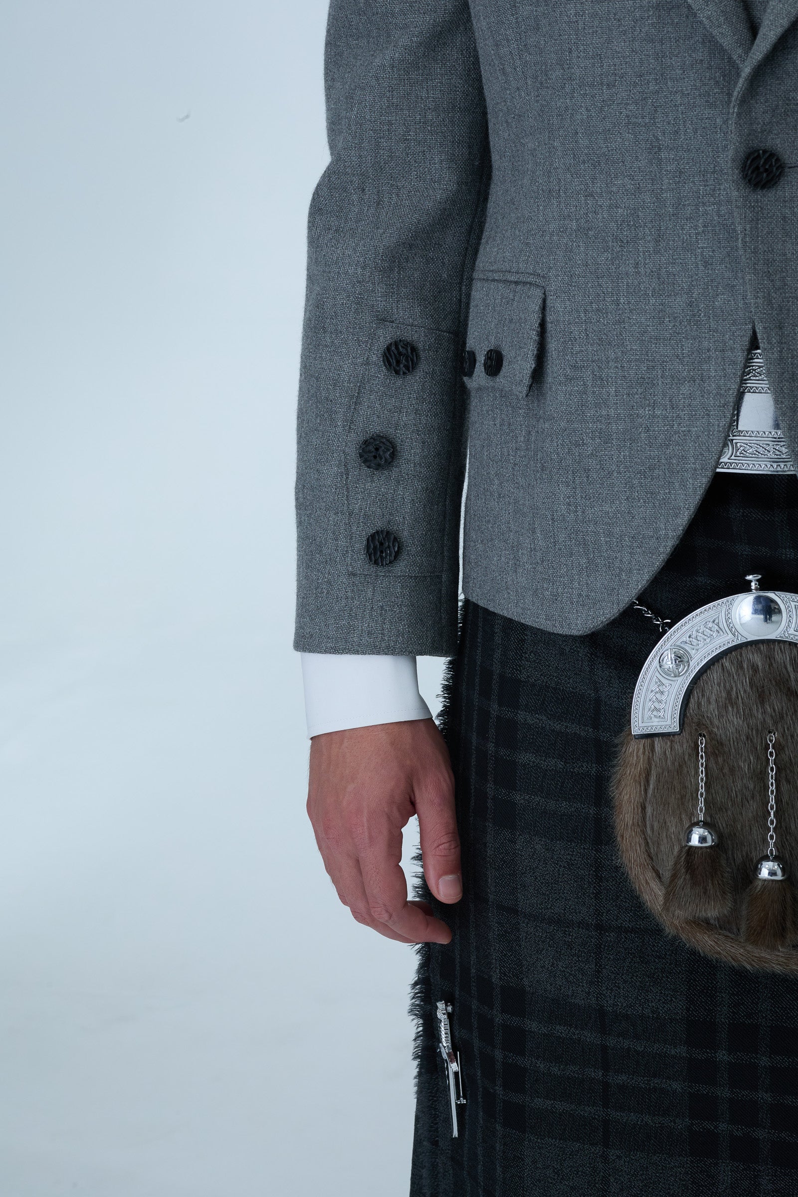 Light Grey Tweed Jacket & Grey Spirit Kilt Hire Package