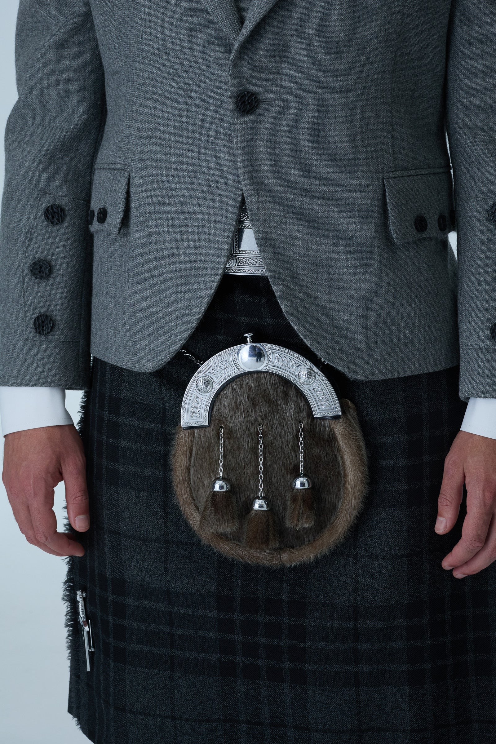 Light Grey Tweed Jacket & Grey Spirit Kilt Hire Package