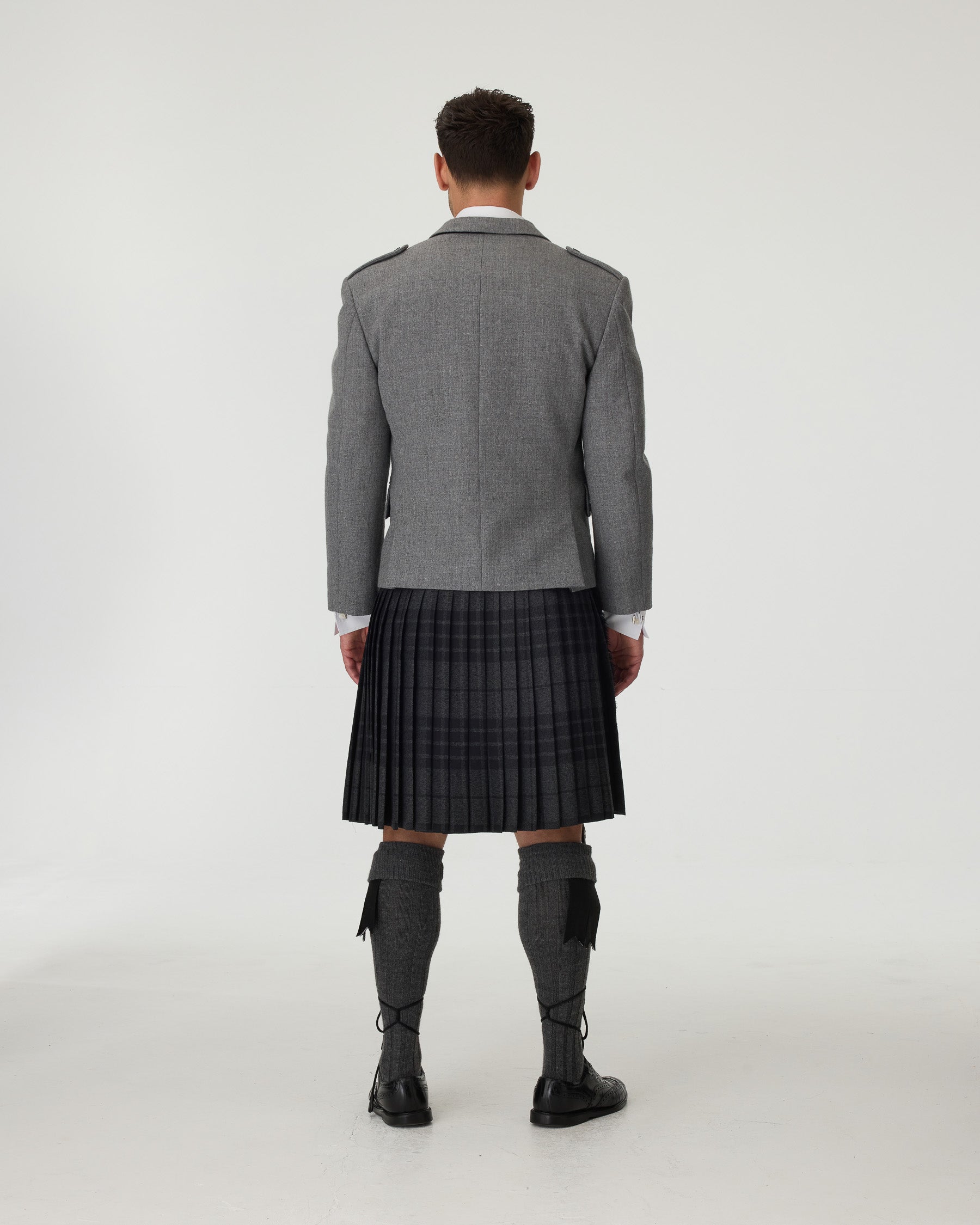 Light Grey Tweed Jacket & Grey Spirit Kilt Hire Package
