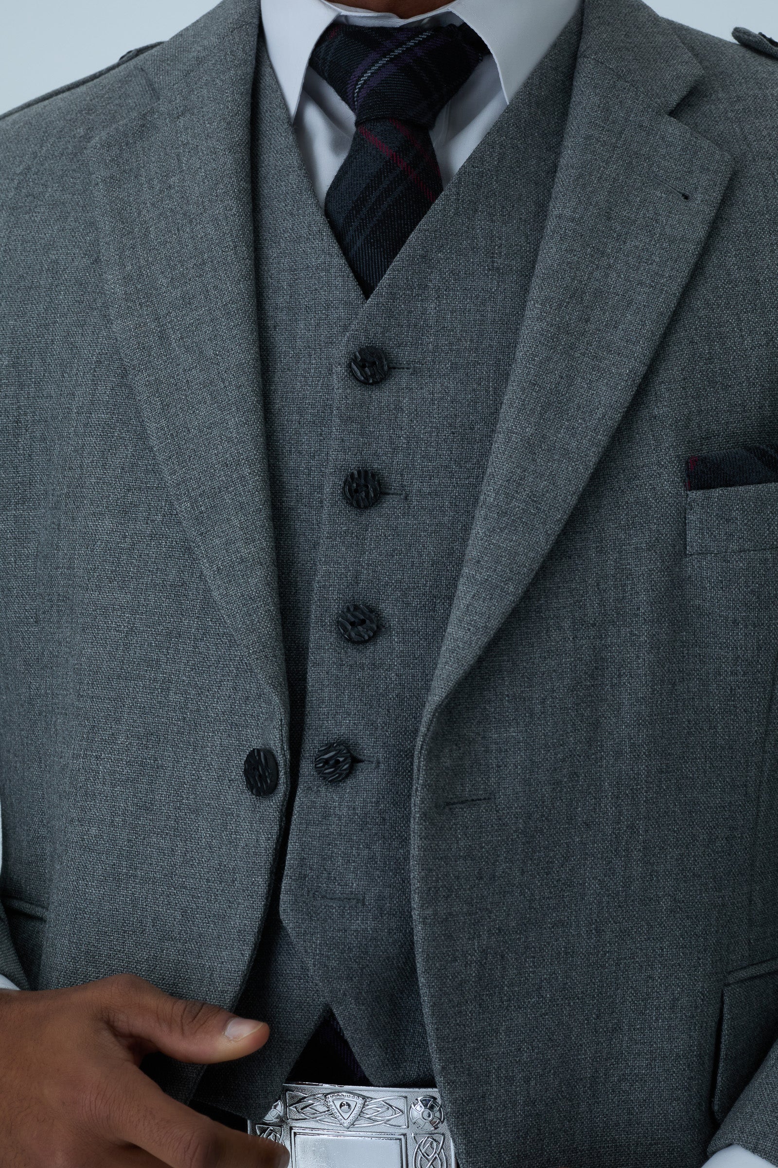 Light Grey Tweed Jacket & Scottish Spirit Kilt Hire Package