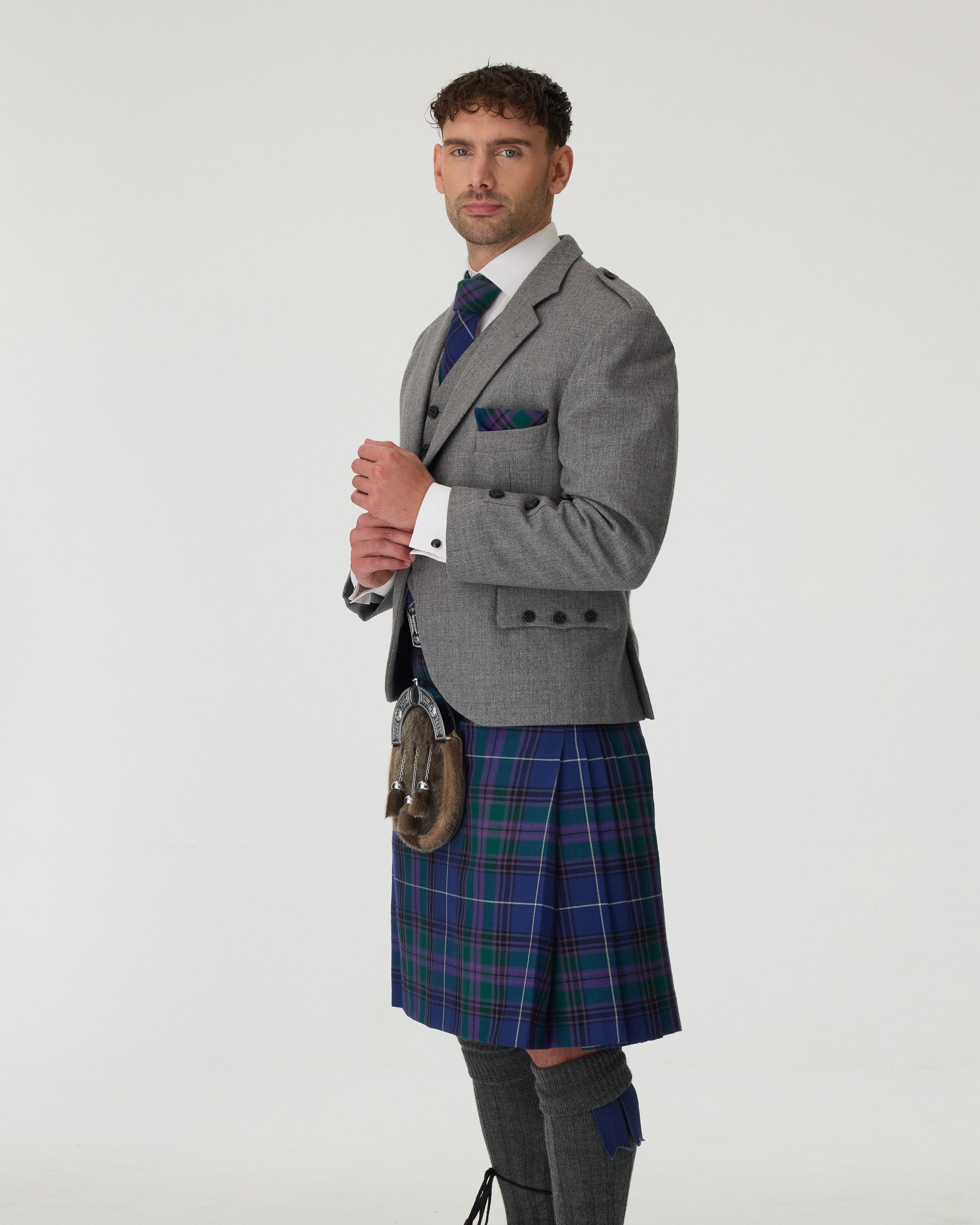 Light Grey Tweed Jacket & Spirit of Bannockburn Kilt Hire Package