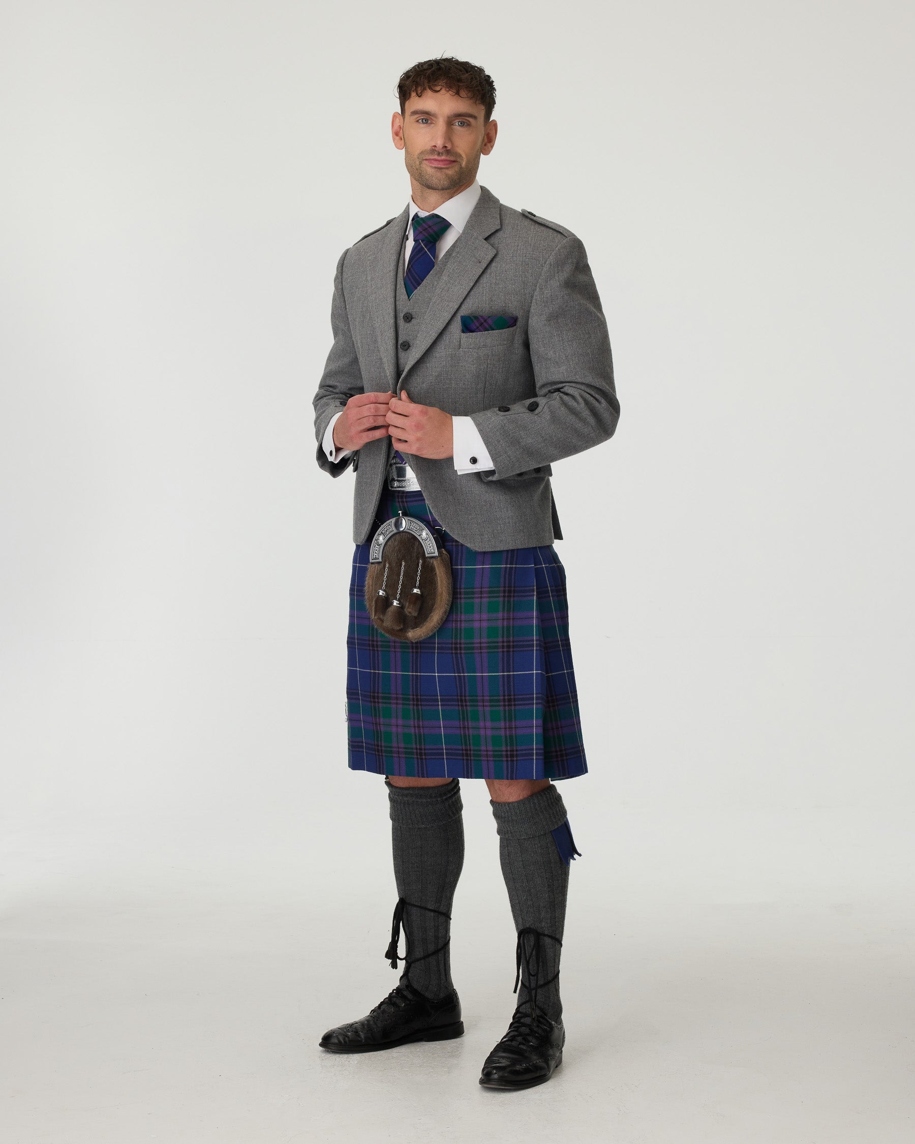 Light Grey Tweed Jacket & Spirit of Bannockburn Kilt Hire Package
