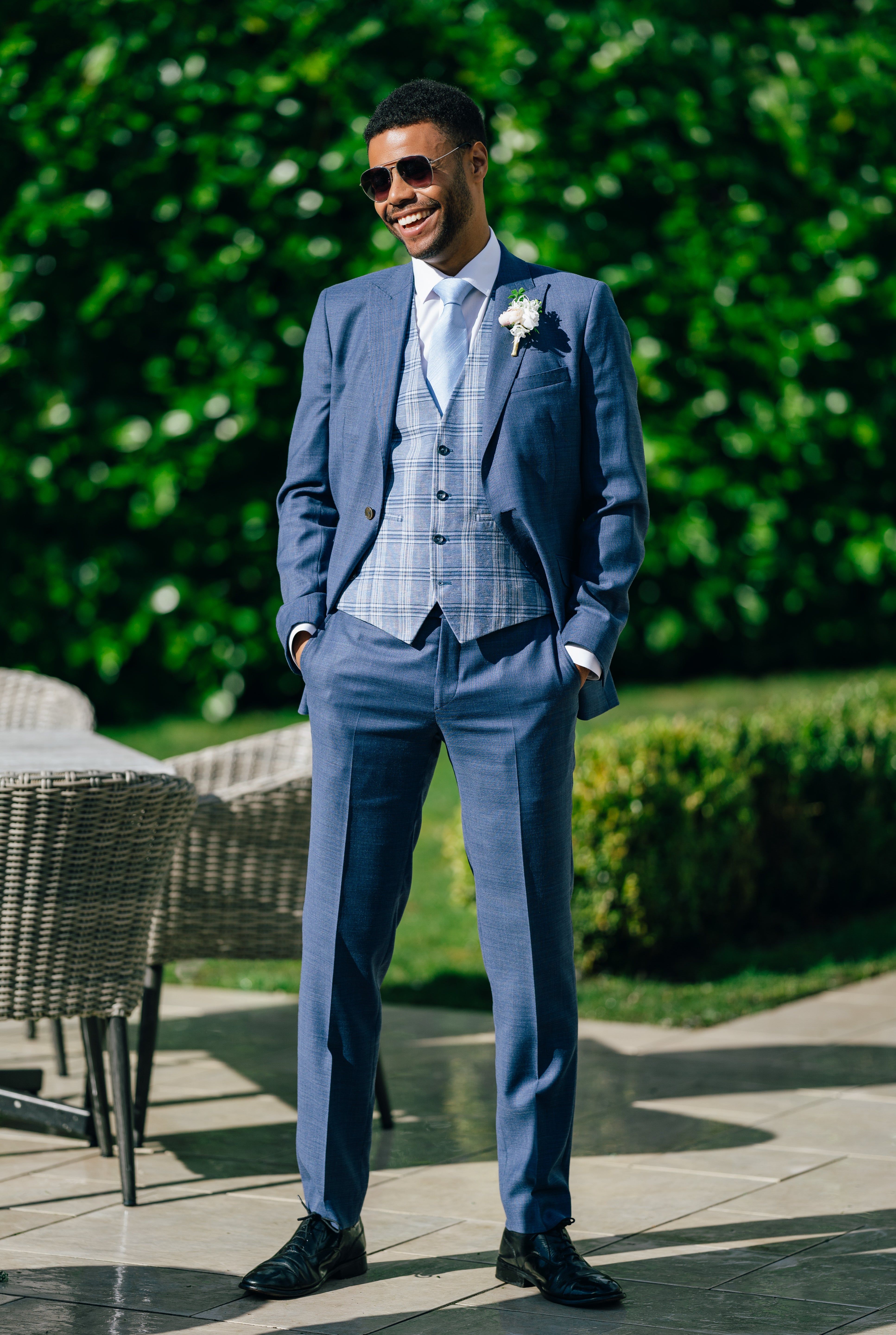 Italian Blue Slim Fit Suit Hire Package for men, ideal for weddings, proms, or formal hire.