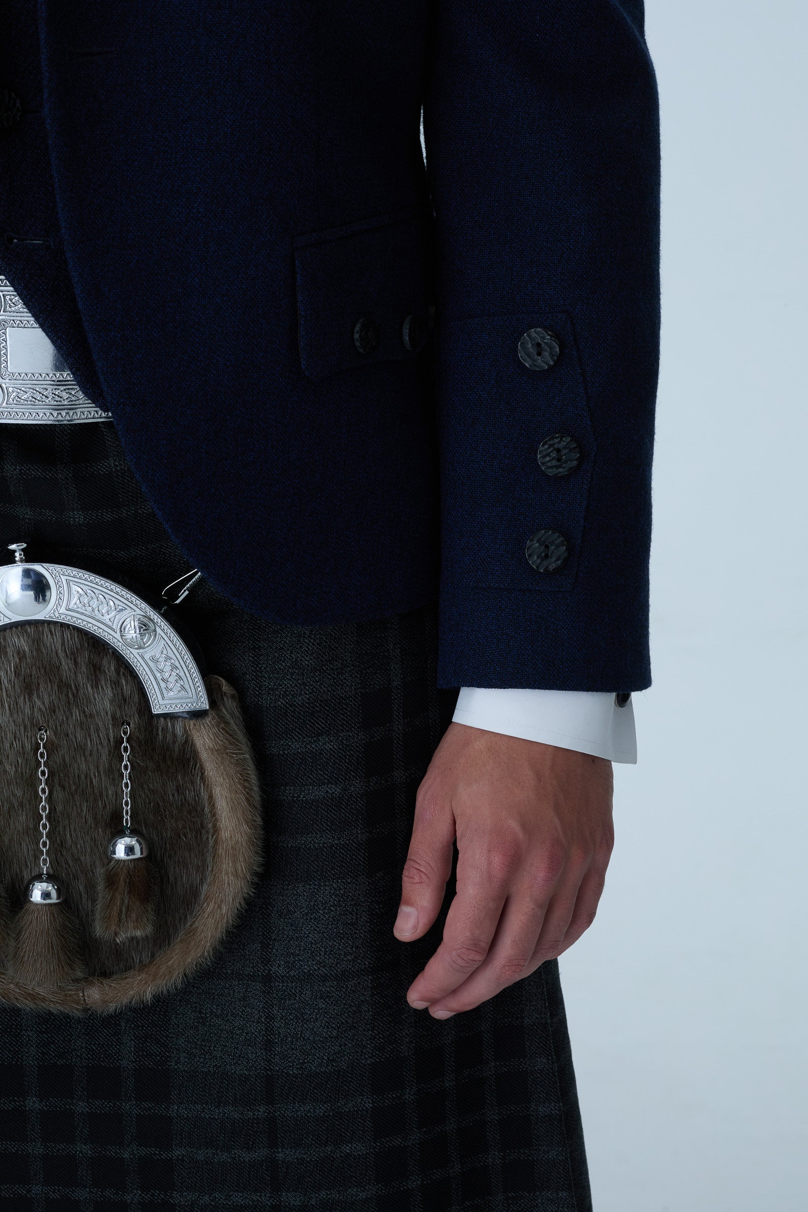 Navy Tweed Jacket & Grey Spirit Kilt Hire Package
