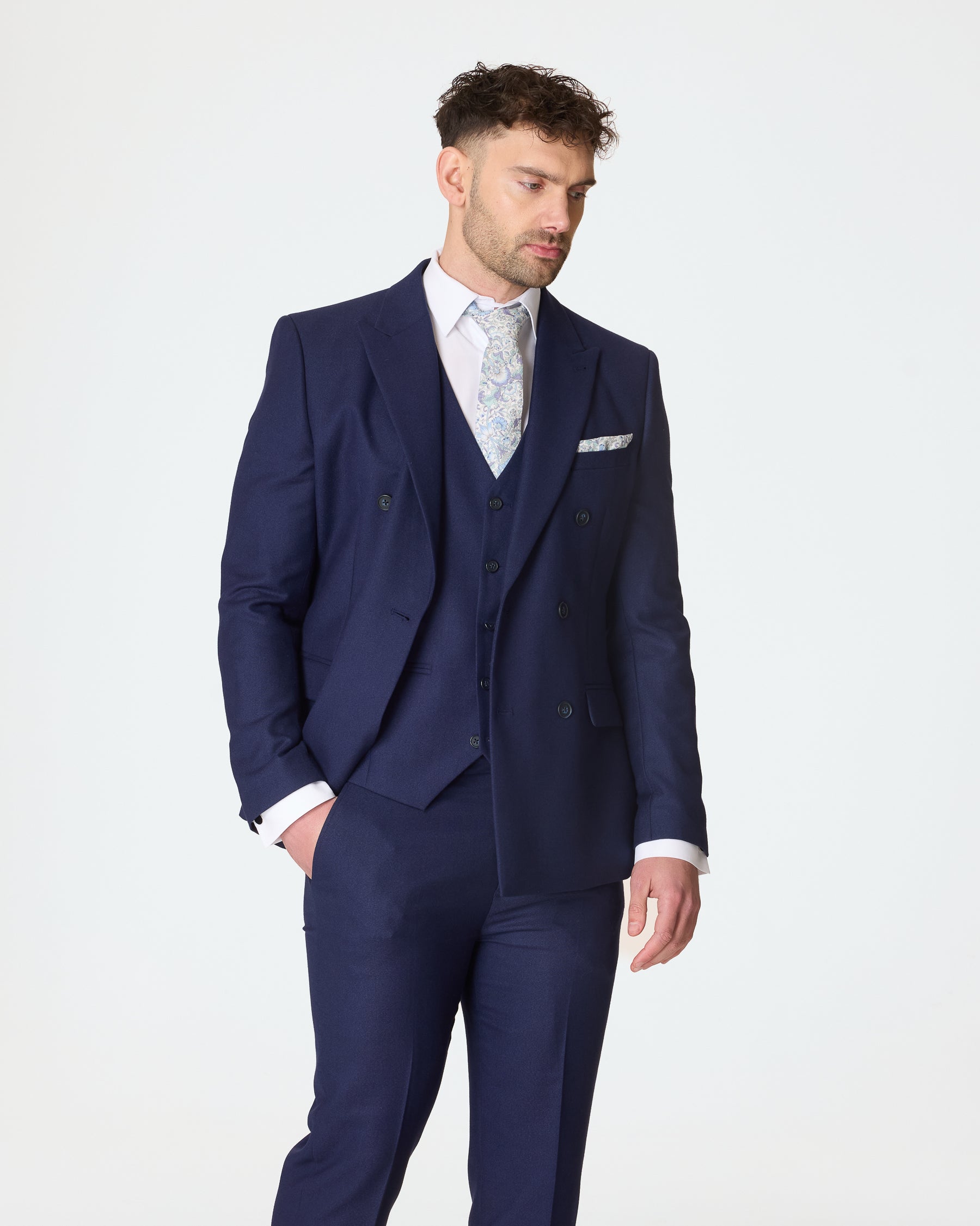 Navy Double Breasted Slim Fit Suit