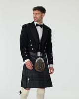 Prince Charlie Jacket & Grey Spirit Kilt Hire Package