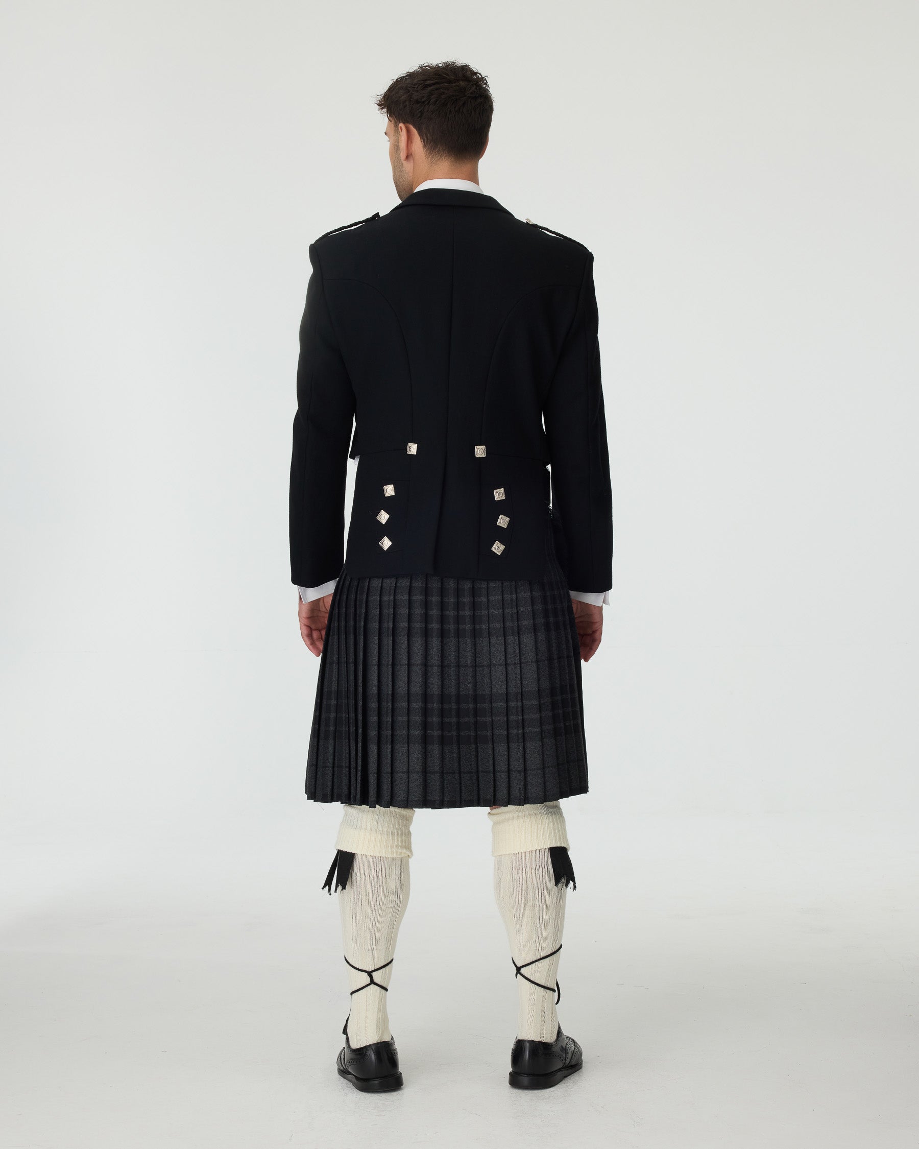 Prince Charlie Jacket & Grey Spirit Kilt Hire Package