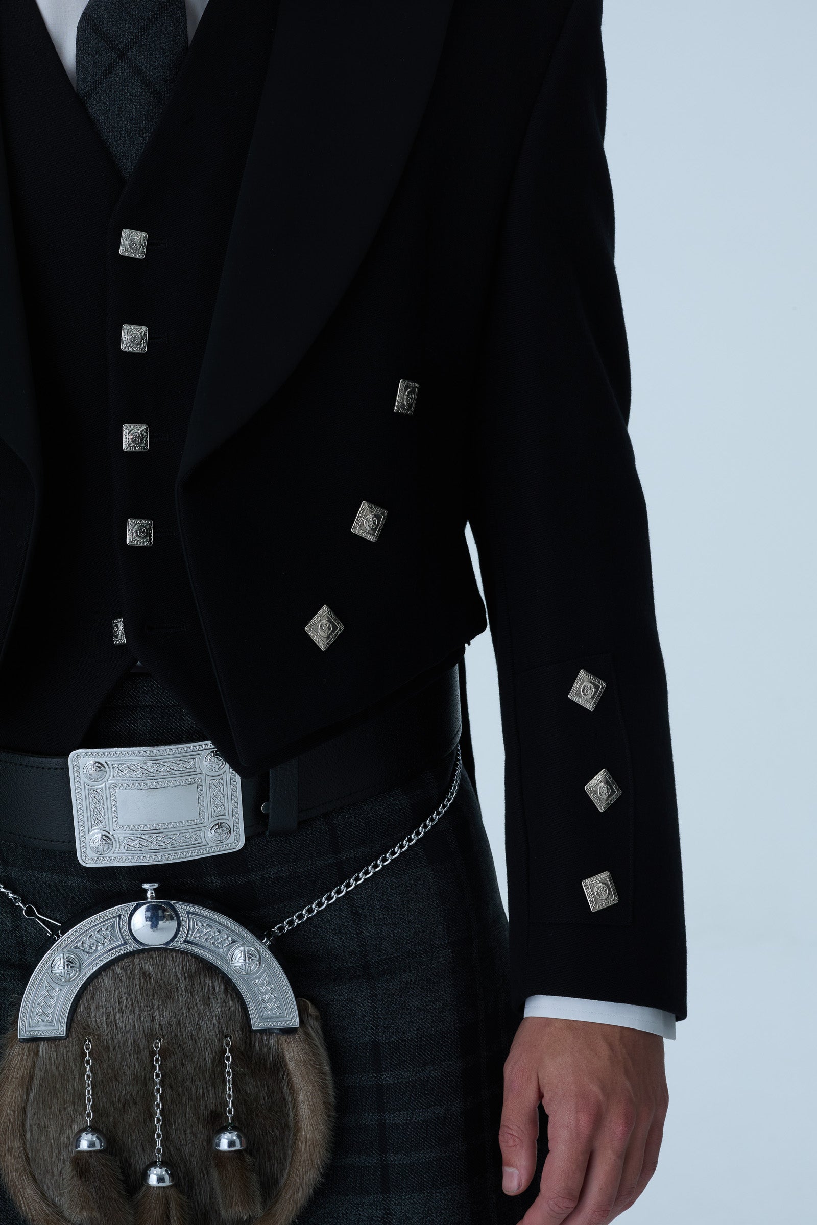 Prince Charlie Jacket & Grey Spirit Kilt Hire Package